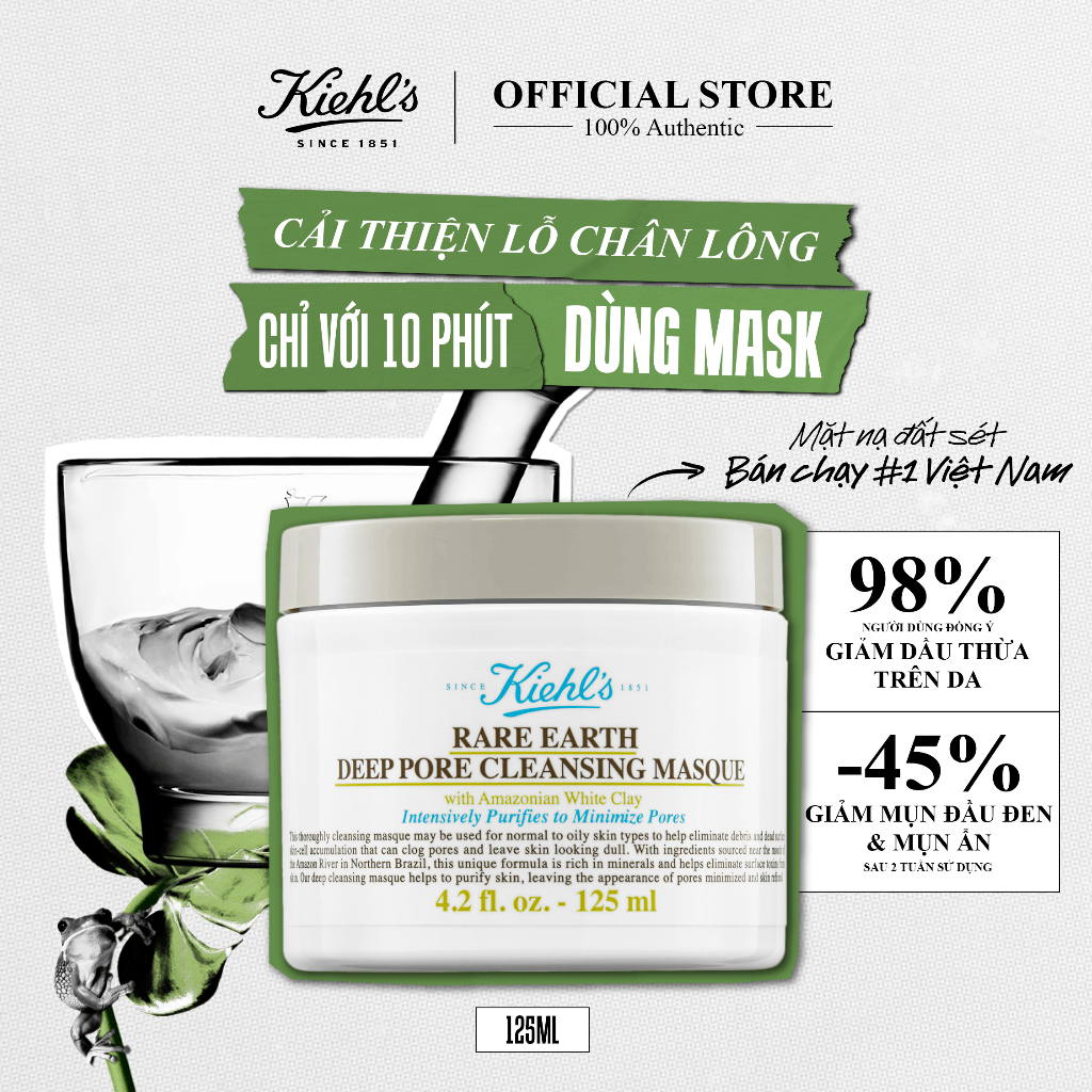 Mặt Nạ Đất Sét Kiểm Soát Dầu Nhờn, Sáng Da Kiehl's Rare Earth Deep Pore Cleansing Masque 125ML