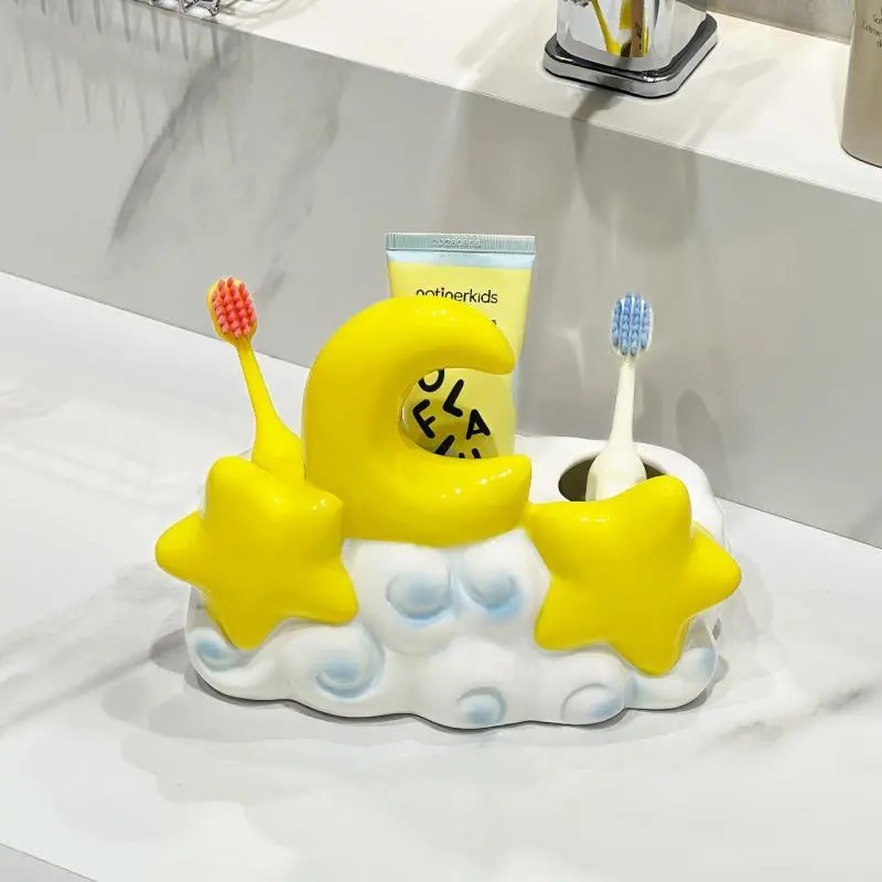 [Gốm Sứ ] Giá Đựng Bàn Chải Mini Hình Trăng Sao Dễ Thương Phụ Kiện Phòng Tắm
