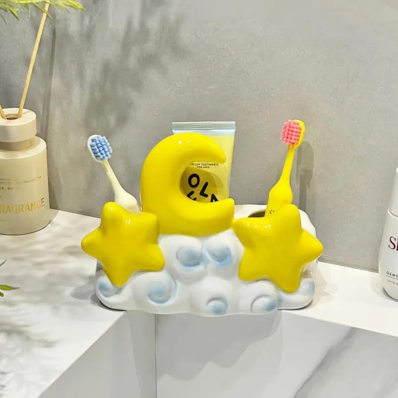 [Gốm Sứ ] Giá Đựng Bàn Chải Mini Hình Trăng Sao Dễ Thương Phụ Kiện Phòng Tắm