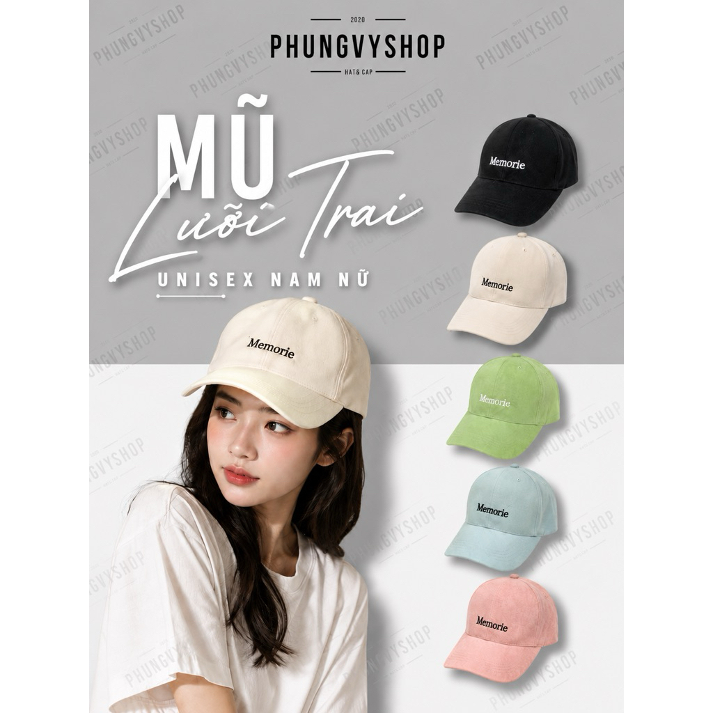 Mũ LƯỠI TRAI unisex NAM NỮ- THÊU MEMORIE - nón kết