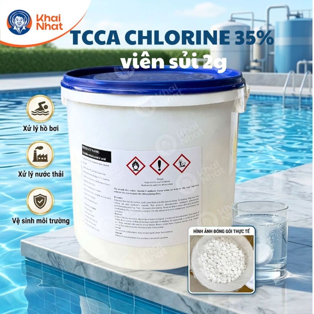 TCCA Chlorine 35% viên sủi 2g (5kg/xô) -Trichloroisocyanuric Acid xử lý nước và xử lý hồ bơi