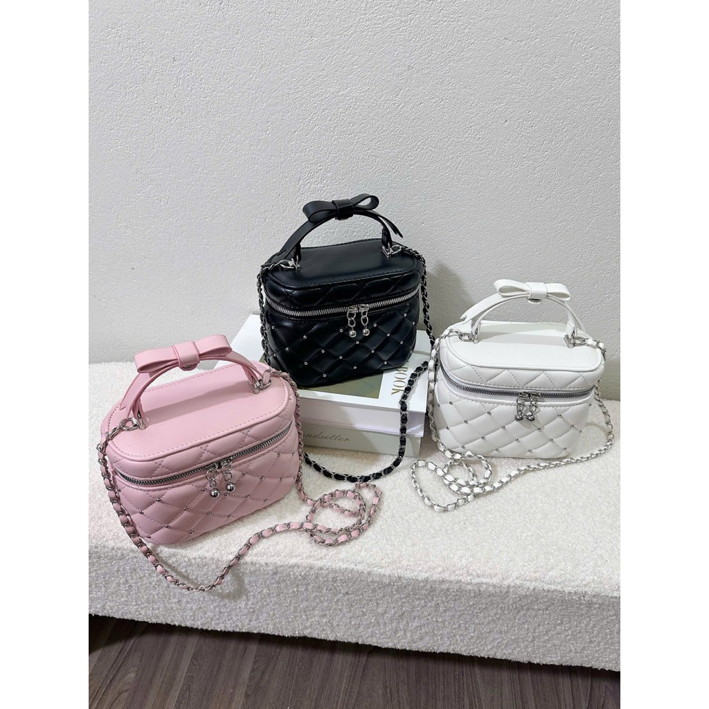 (Full-Box) Túi cốp quai nơ đính đinh size 18cm vừa đt siêu xinh