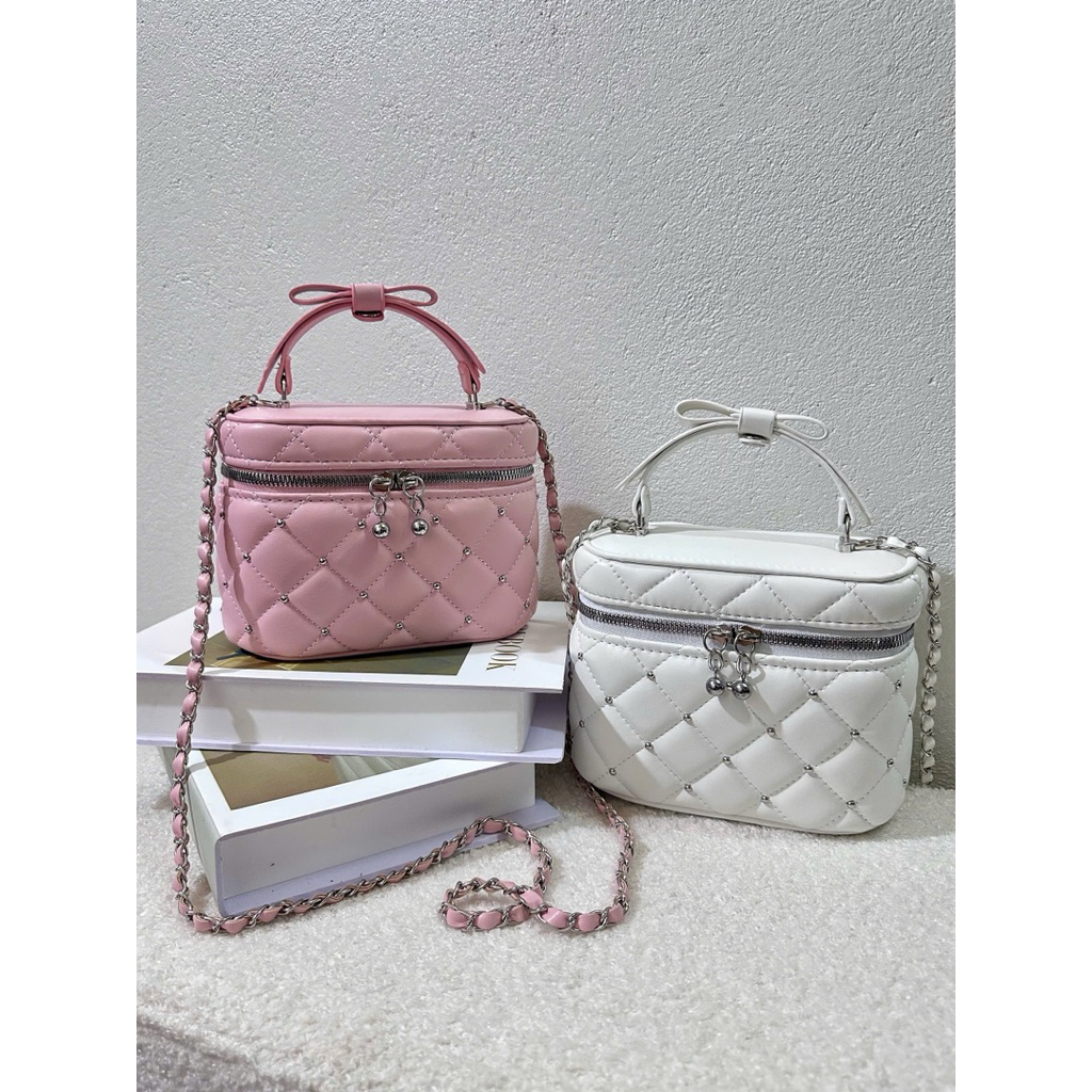 (Full-Box) Túi cốp quai nơ đính đinh size 18cm vừa đt siêu xinh