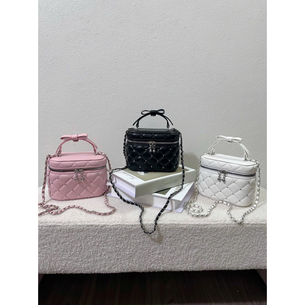 (Full-Box) Túi cốp quai nơ đính đinh size 18cm vừa đt siêu xinh