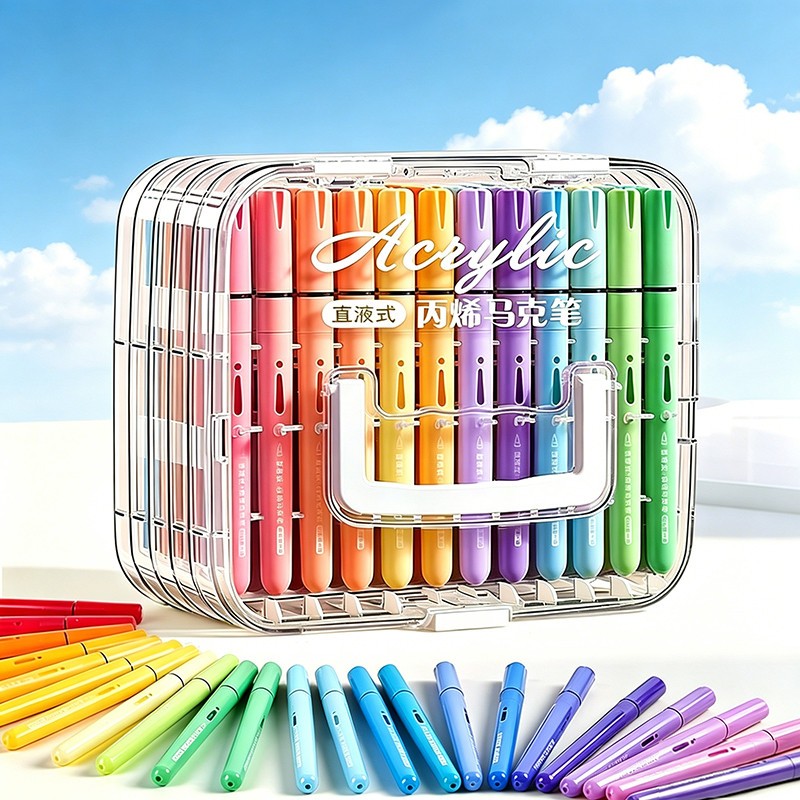 Bộ bút acrylic marker đầu lông mềm 24-60 màu chống nước lồng màu đa hệ cho học sinh vẽ tranh đa bề mặt