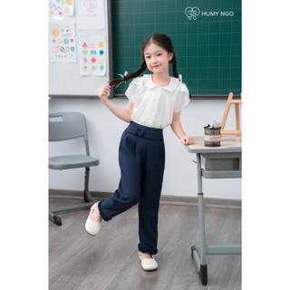 [18-45kg]Quần dài bé gái HUMY NGO_Quần bagggy,quần suông màu xanh đen lưng chun co dãn thoải mái,đồng phục đi học trẻ em
