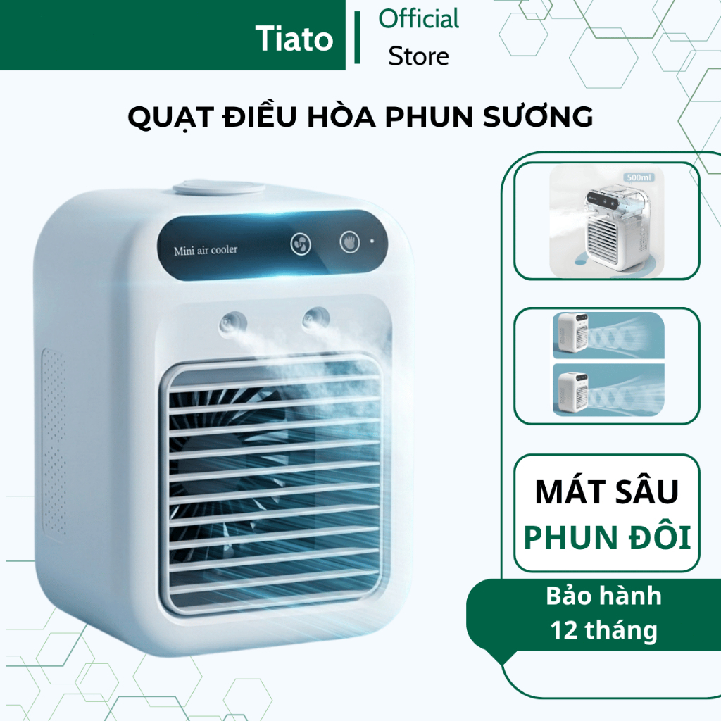 Quạt điều hòa mini phun kép - Làm mát tức thì 3-5°C, bình chứa nước 500ml, hoạt động liên tục 3-5 giờ, tiết kiệm năng lư