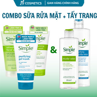 Combo sữa rửa mặt + nước tẩy trang Simple cho da dầu mụn, giảm nhờn, làm sạch da mặt, ngừa mụn ẩn