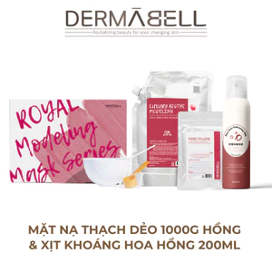 Combo Mặt Nạ Thạch Dẻo Hồng 1kg Tặng Dụng Cụ Trộn 4 Món Và Xịt Khoáng Hoa Hồng 200ml
