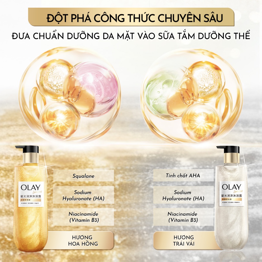 [MỚI] Sữa tắm Sáng Da Olay Luminous Hương Nước Hoa Cao Cấp: Hoa Hồng Dưỡng Ẩm & Trái Vải Mịn Da Chai 350G
