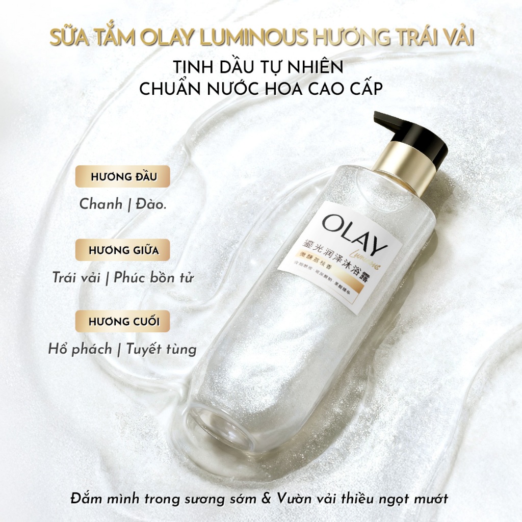 [MỚI] Sữa tắm Sáng Da Olay Luminous Hương Nước Hoa Cao Cấp: Hoa Hồng Dưỡng Ẩm & Trái Vải Mịn Da Chai 350G