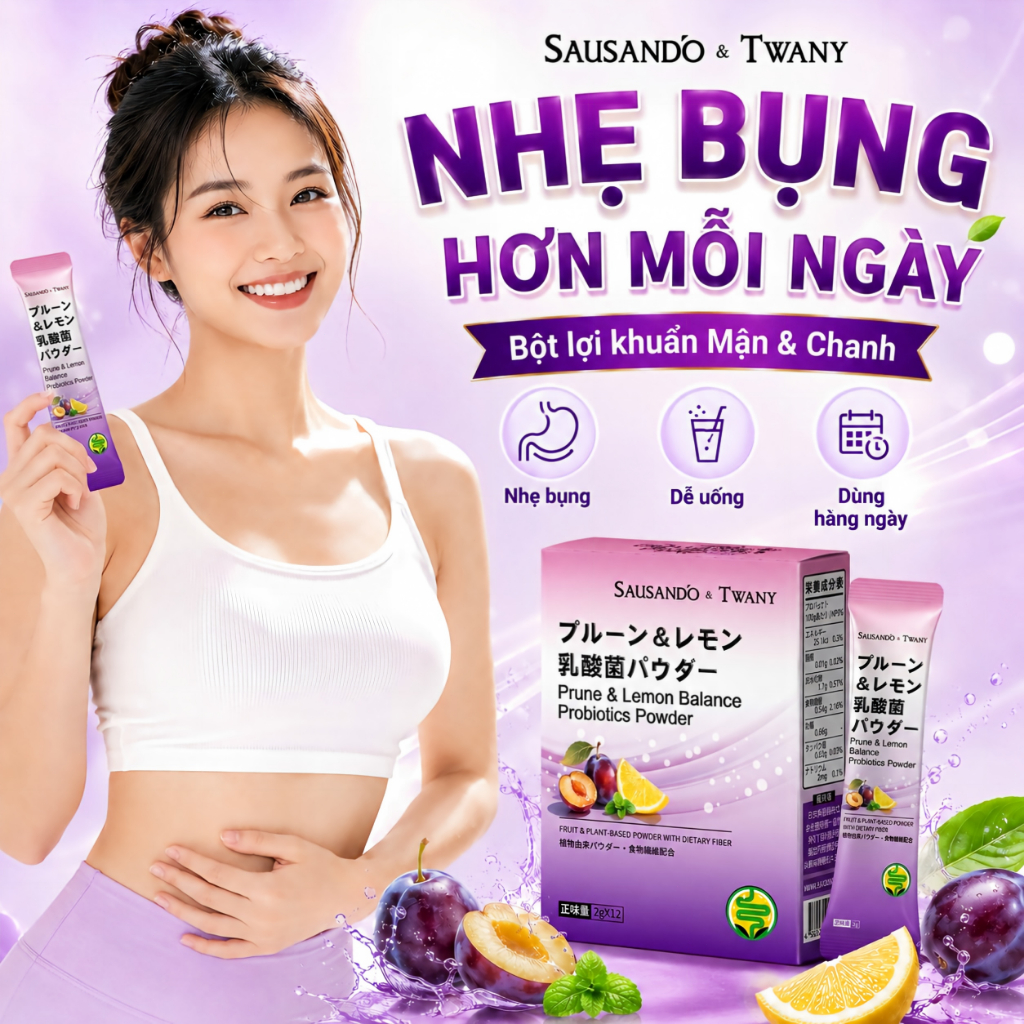 Bột lợi khuẩn Mận Chanh men vi sinh hỗ trợ táo bón, đi ngoài đều, sạch ruột nhẹ bụng