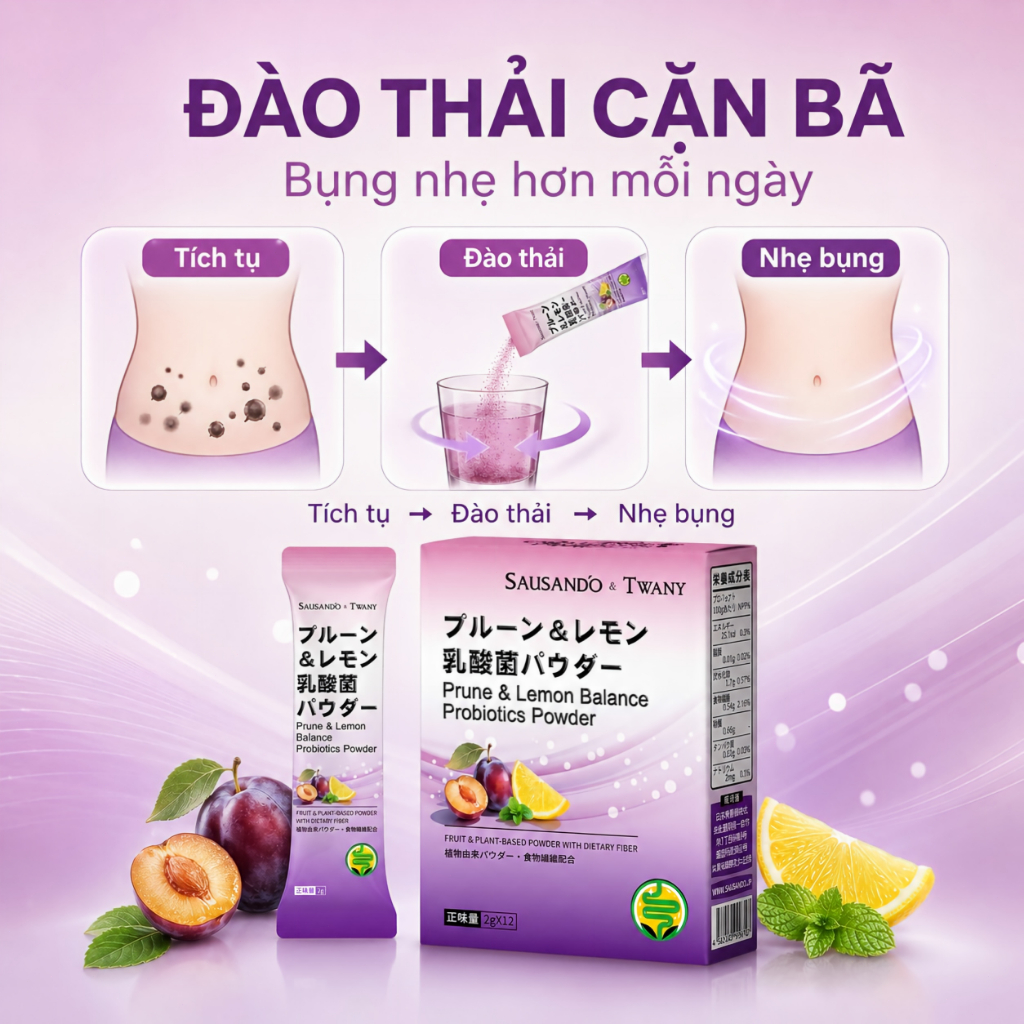 Bột lợi khuẩn Mận Chanh men vi sinh hỗ trợ táo bón, đi ngoài đều, sạch ruột nhẹ bụng
