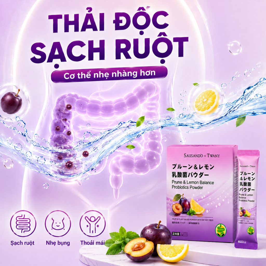 Bột lợi khuẩn Mận Chanh men vi sinh hỗ trợ táo bón, đi ngoài đều, sạch ruột nhẹ bụng