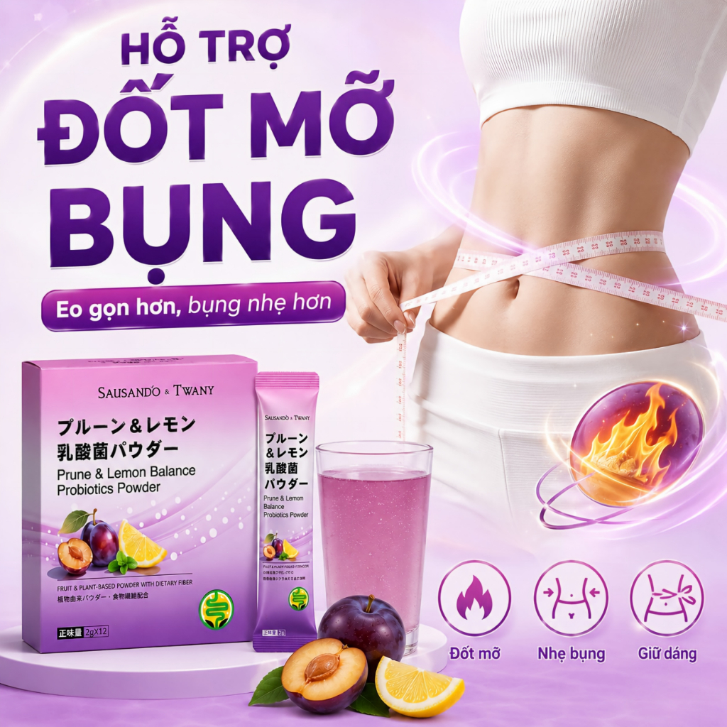 Bột lợi khuẩn Mận Chanh men vi sinh hỗ trợ táo bón, đi ngoài đều, sạch ruột nhẹ bụng