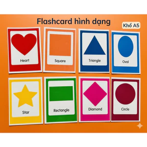 Bộ 8 thẻ học ép plastic chủ đề hình dạng flashcard shapes size A5 giáo cụ dạy học tiếng anh
