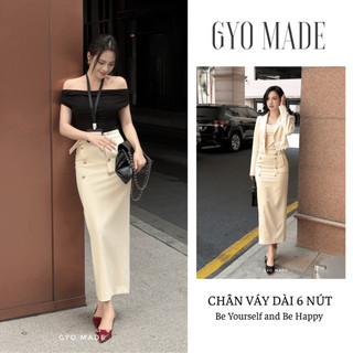 [NEW] Chân váy dáng dài 6 nút GYOMADE® cạp cao thanh lịch, chất Suit cao cấp 2 lớp kèm dây đai sang trọng | GV041