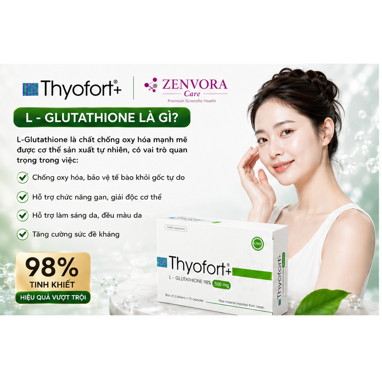 Thyofort+ L-Glutathione 98% 500mg Chính Hãng