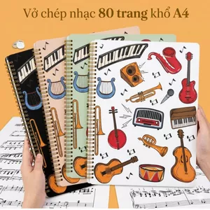 Vở chép nhạc, size a4, 12 khuông nhạc, 80 trang xoắn 360 độ MỚI