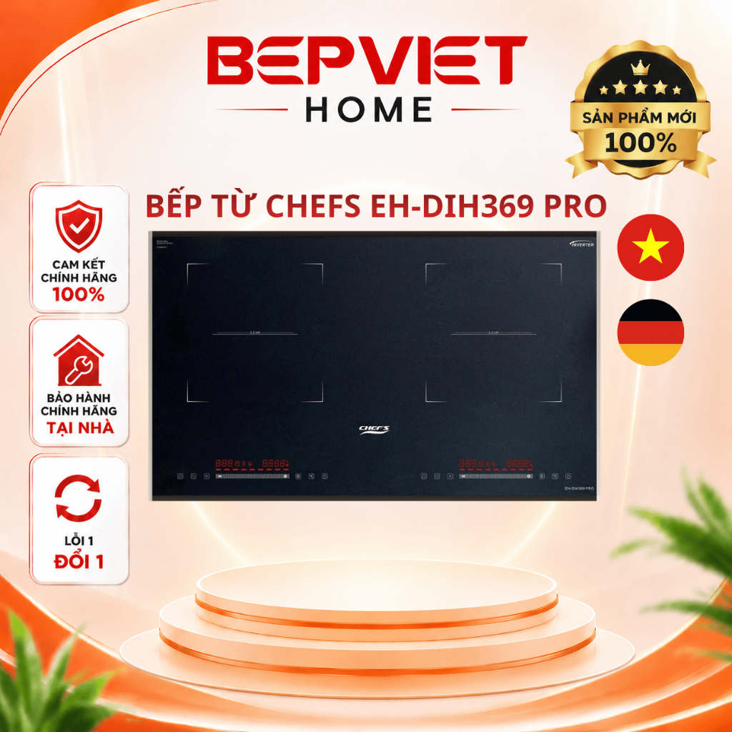 Bếp từ đôi Chef's EH-DIH369 PRO, Mặt kính chống xước, Model 2026, Bảo hành 3 năm