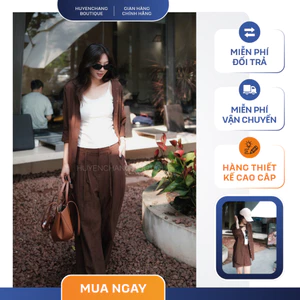 Set Linen Nữ Áo Khoác Dáng Dài Kèm Quần Form Rộng Phong Cách Hàn Quốc Thanh Lịch - HuyenChangBoutique