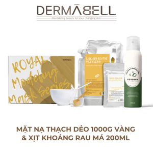 Combo Mặt Nạ Thạch Dẻo Vàng 1kg Tặng Dụng Cụ Trộn 4 Món Và Xịt Khoáng Rau Má 200ml