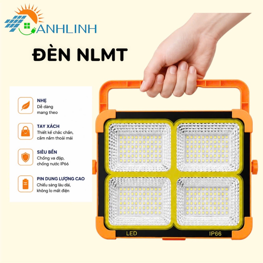 Đèn LED Năng Lượng Mặt Trời Đa Năng Cầm Tay GONGYI 300W Đèn Tích Điện Chống Nước Đổi Màu Pin 9000mAH