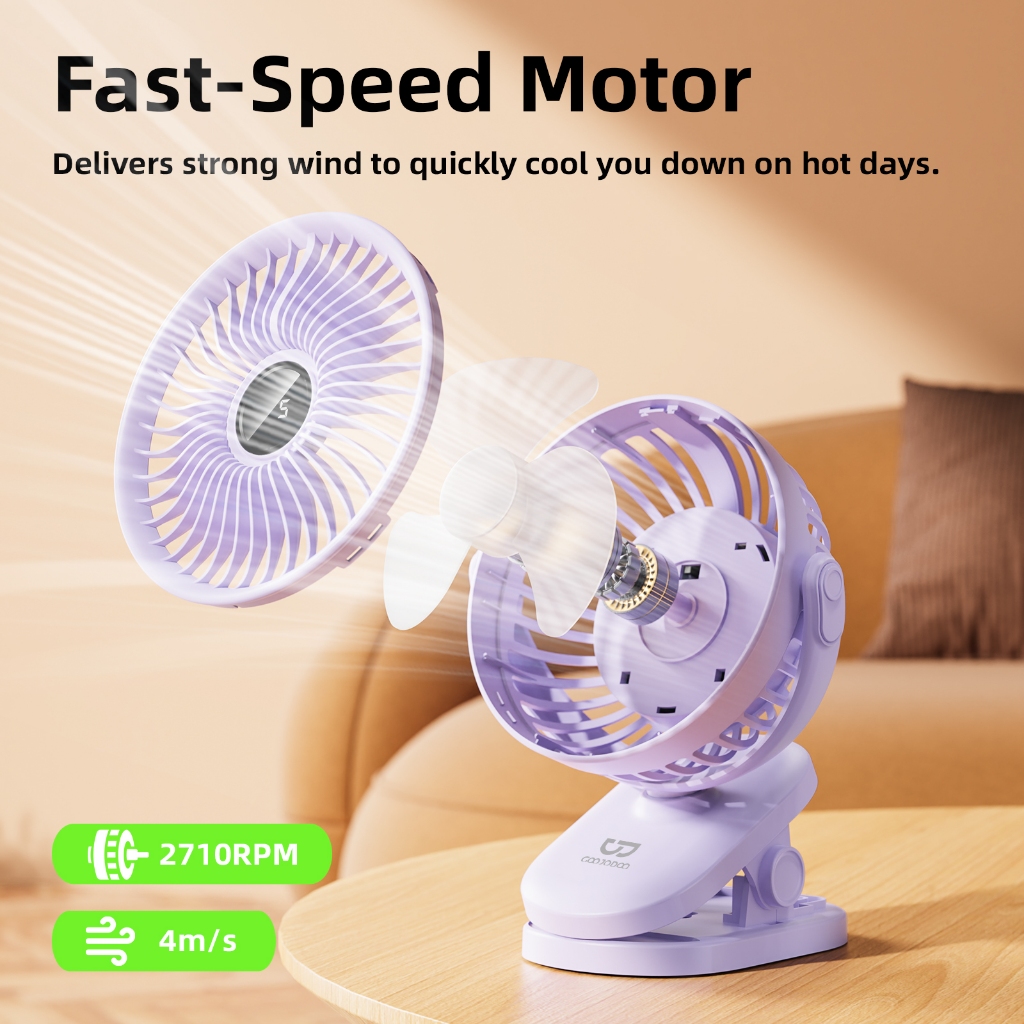 Quạt mini USB Goojodoq 3600MAh Kẹp Di Động Màn Hình LED Quạt Di Động 5 tốc độ Bảo Hành Chính Hãng