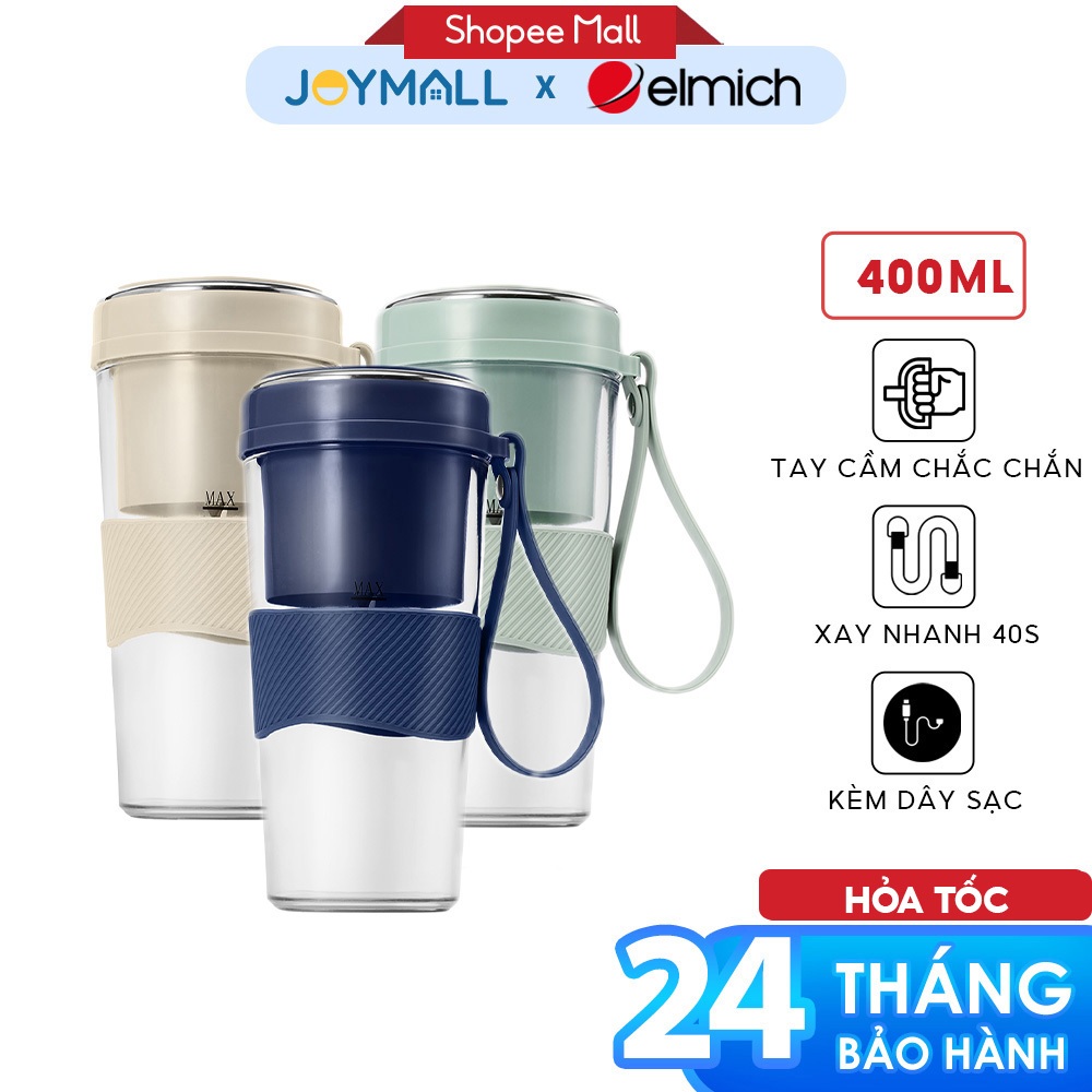 Máy Xay Sinh Tố Cầm Tay Elmich BLE9215 400ml, Hàng Chính Hãng, Lưỡi 8 Cánh, Xay Nhanh 40s -JoyMall