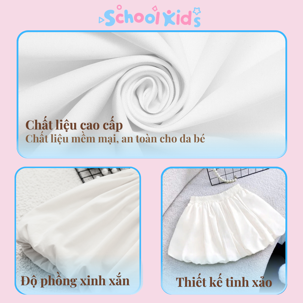 [SALE 25.6 GIẢM 30K] Chân váy bí bé gái SCHOOL KIDS có kèm quần, dáng phồng dễ thương