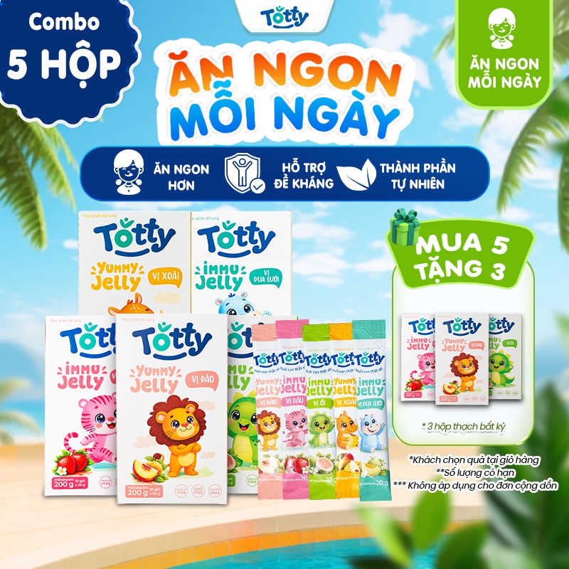 [Thực Phẩm Bổ Sung] Combo 5 Hộp Thạch Trái Cây Totty, Bổ Sung L-Lysine, Kẽm, Vitamin Từ Trái Cây Đủ Vị