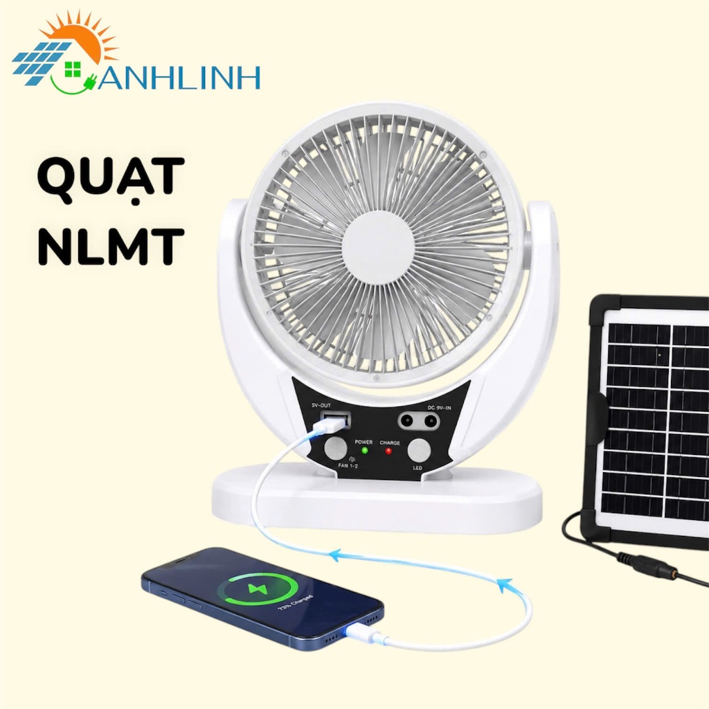 Quạt Tích Điện Sạc USB Năng Lượng Mặt Trời Để Bàn 4in1 2 Chế Độ Đèn ,Đèn LED, Làm Mát, 2 Chế Độ Gió Tiện Ích