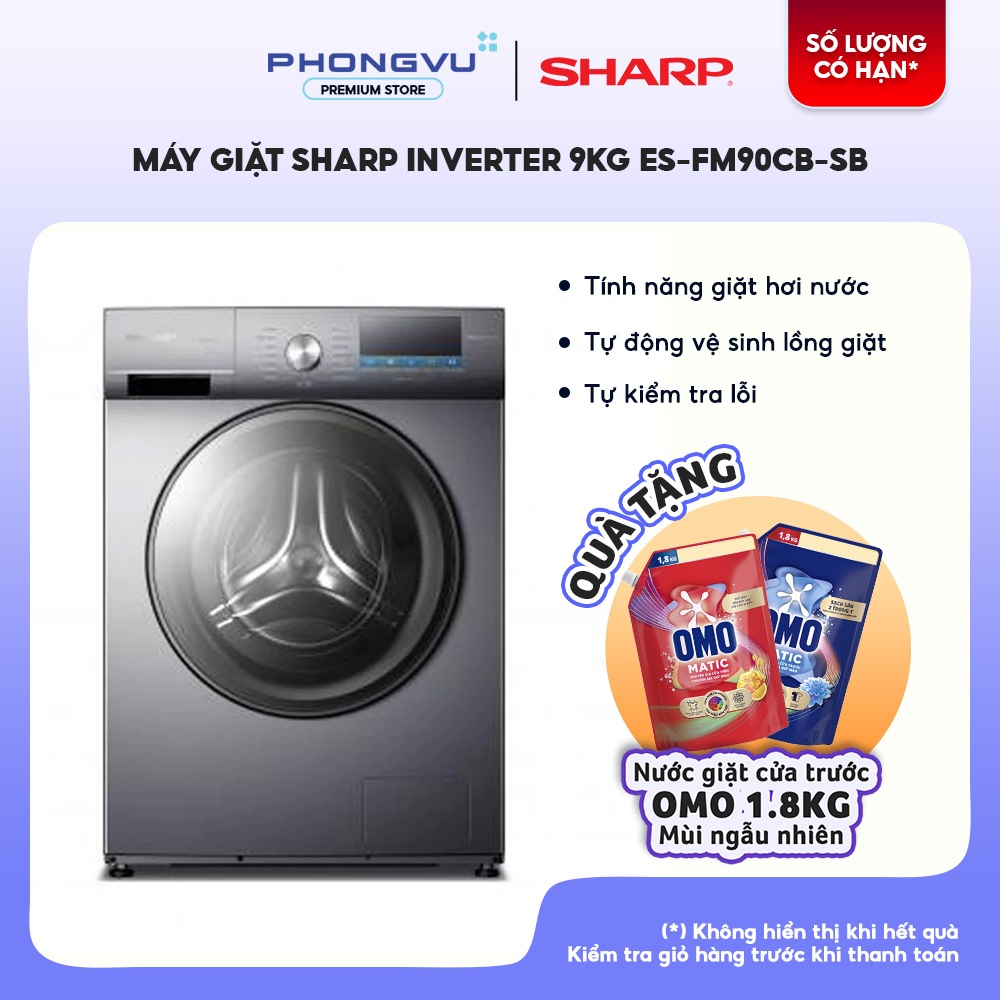 ES-FM90CB - Máy Giặt Cửa Trước Sharp Inverter 9Kg ES-FM90CB Giặt Hơi Nước Steam BLDC Inverter Giặt Nhanh Tự Vệ Sinh Lồng