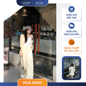 Set Linen Nữ Cao Cấp 2 Món Áo Khoác Mỏng Quần Suông Form rộng Phong Cách Hàn Quốc Thanh Lịch -🤎 Set linen nữ gồm áo khoá