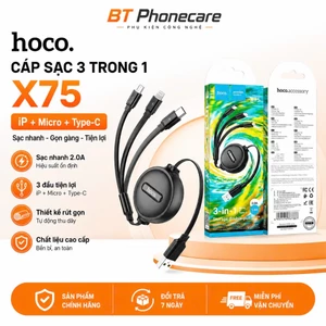 Cáp sạc rút 3 trong 1 HOCO X75 1m – Lightning + Micro USB + Type-C hỗ trợ sạc nhanh 2A