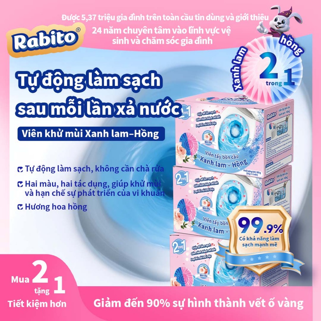 【NEW】Viên thả bồn cầu Rabito, khỏi chà rửa toilet,giúp làm sạch sâu, khử mùi và ức chế vi khuẩn, hương hoa hồng thơm mát