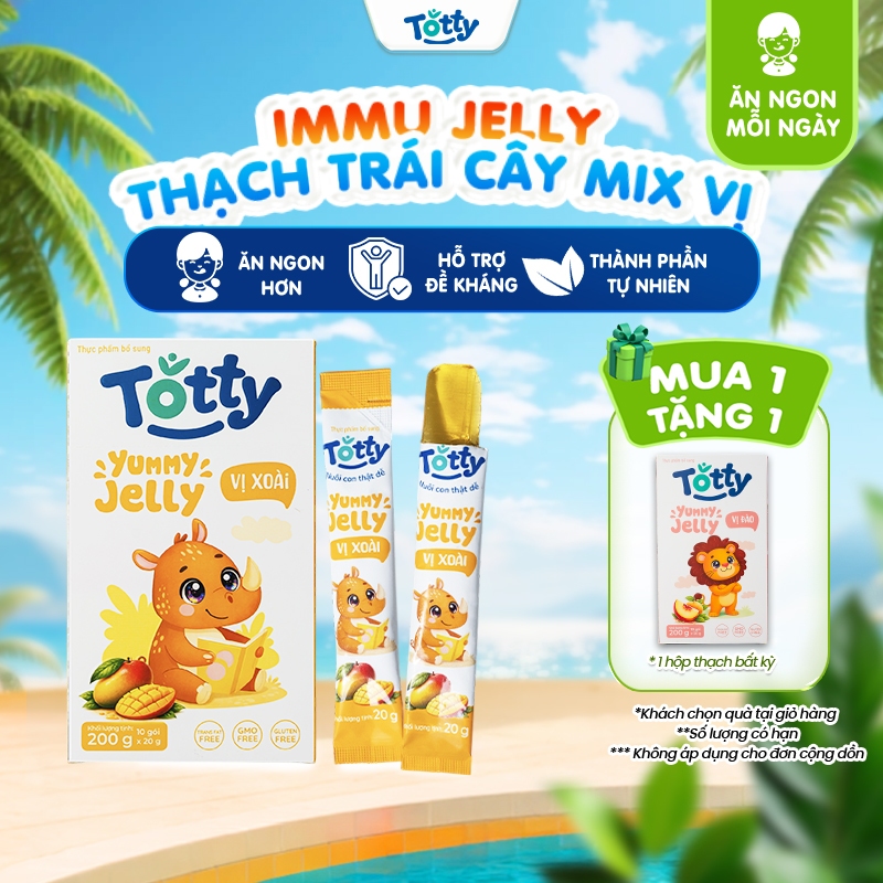 [Thực Phẩm Bổ Sung] Thạch Trái Cây Cho Bé Totty Jelly Vị Xoài, Bổ Sung L-Lysine, Kẽm, Vitamin, Dạng Thạch Mềm Bé Ăn Ngon
