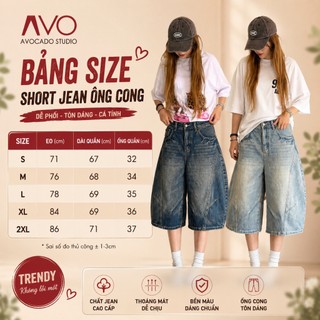 Quần Short Baggy Jean Nữ Nam ống Cong Avo avocado Unisex,vải Denim Cao Cấp, phong cách trẻ trung, năng động, toả sáng