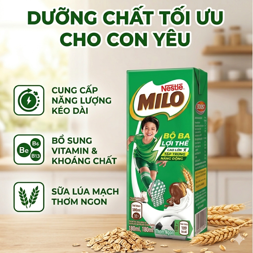 [CHÍNH HÃNG] Thùng 48 Hộp / Lốc 4 Hộp Sữa Lúa Mạch NESTLÉ MILO 180/110ml Dinh Dưỡng Cho Bé Năng Động, Ống Hút 4 Chiều
