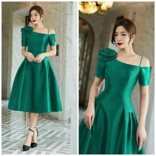 Đầm xòe váy thiết kế lệch vai bông vai thanh lịch đen, trắng, đỏ, vàng, xanh.X009