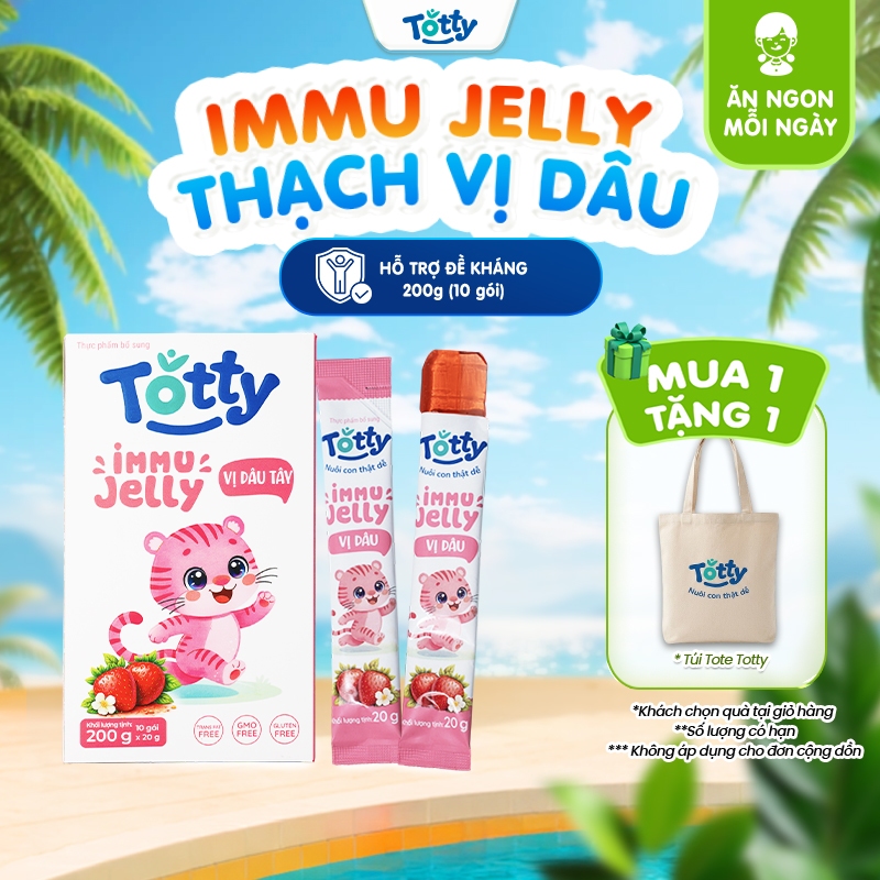 [Thực Phẩm Bổ Sung] Thạch Trái Cây Cho Bé Totty Jelly Vị Dâu, Bổ Sung L-Lysine, Kẽm, Vitamin Dạng Thạch Mềm, Ăn Ngon
