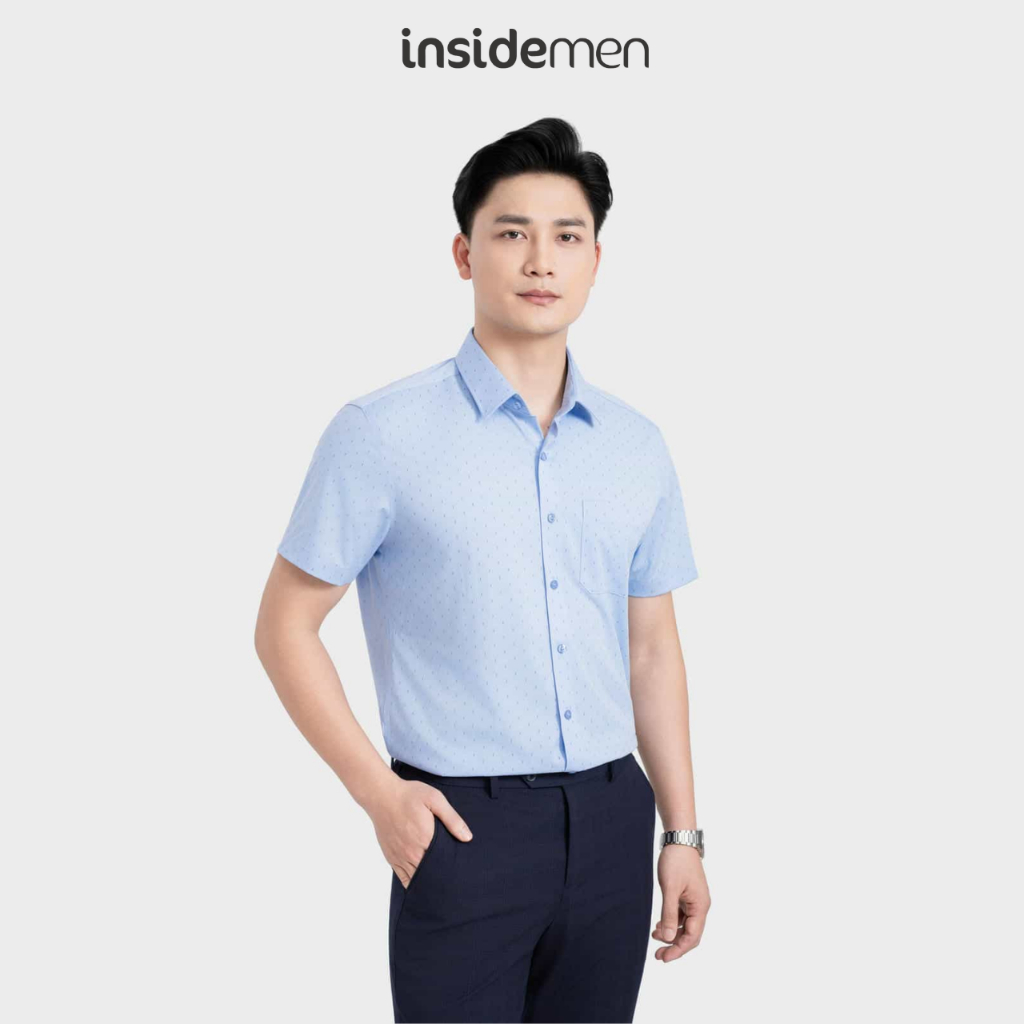 Áo sơ mi ngắn tay vạt bằng nam Insidemen dáng Perfect Fit thấm hút mồ hôi , thoáng khí ISS303MAH0