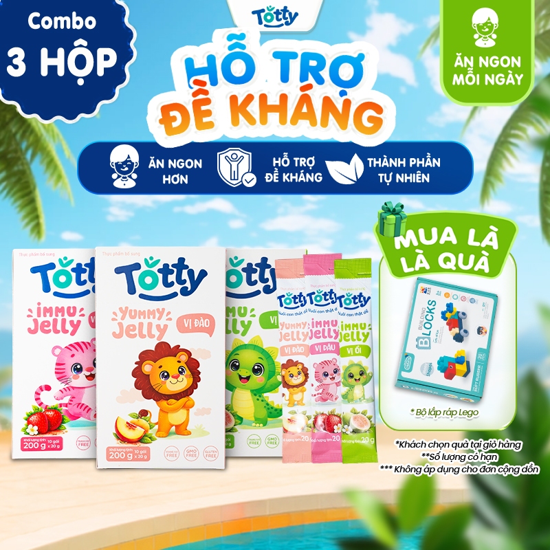 [Thực Phẩm Bổ Sung] Combo 3 Hộp Thạch Trái Cây Cho Bé Totty Jelly, Bổ Sung L-Lysine, Kẽm, Vitamin Từ Trái Cây Đủ Vị