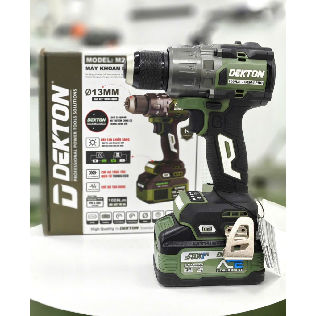 Thân Máy Khoan Pin DEKTON M21- ID13100CP / Motor Brushless / THIẾT KẾ LOGO DẠ QUANG