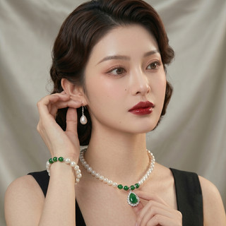 [ DAISYN ] N971 bộ vòng cổ ngọc 3 món mặt đá xanh đỏ , dây chuyền ngọc nhân tạo khoá , chuỗi hạt ngọc
