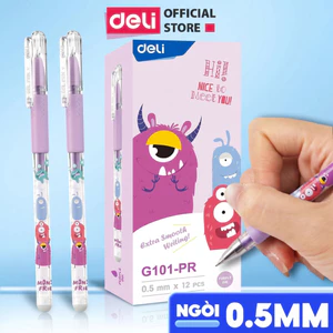 Combo 5 Bút Gel Superwings Deli Bút Bi Nước Học Sinh Mực Tím Xanh Đen Ngòi 0.5mm Có Đệm Tay Bé Tập Viết
