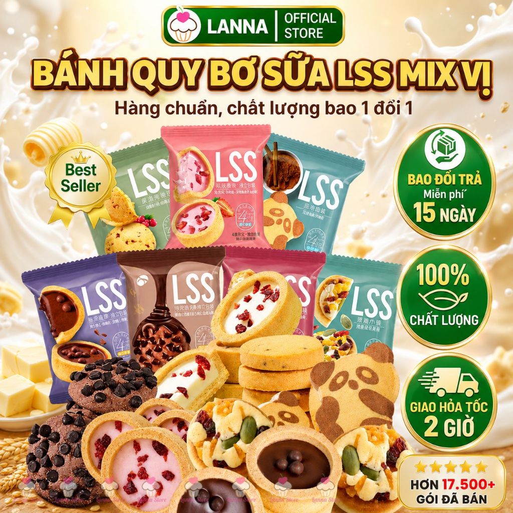 【CHÍNH HÃNG + TÚI 1KG】Bánh Quy Bơ Sữa LSS Mix Vị – LIANSHANGSU Socola Sữa Chua Việt Quất Thơm Ngon