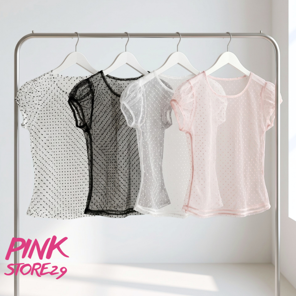 Áo Lưới Xuyên Thấu Tay Bồng Chấm Bi PINKSTORE29 Kiểu Gợi Cảm A51554 | BigBuy360 - bigbuy360.vn