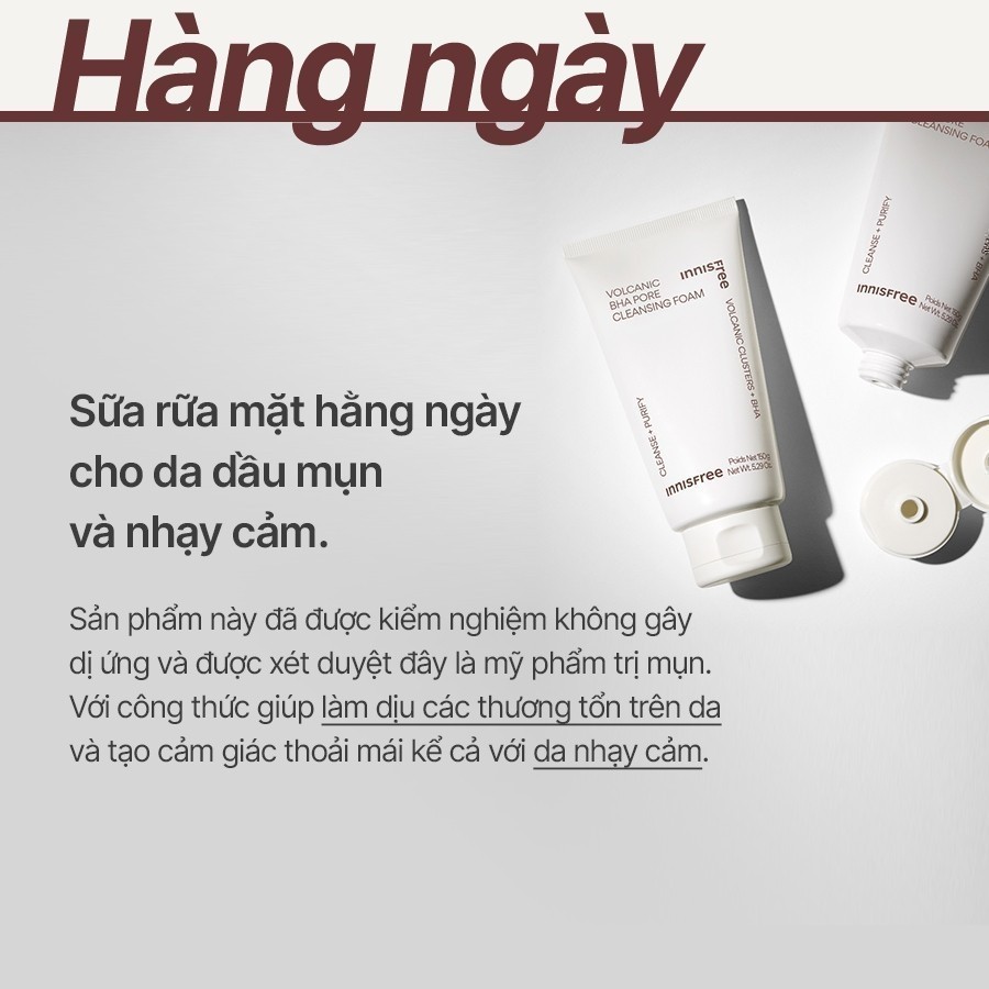 INNISFREE x Combo tro núi lửa sạch sâu giảm nhờn thu nhỏ lỗ chân lông BHA Cleansing Foam 150g & Clay Mask 80g
