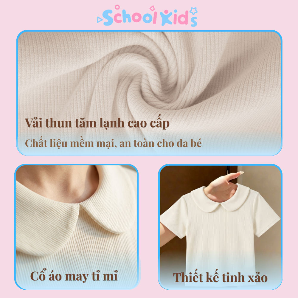 [SALE 25.6 GIẢM 30K] Áo thun tăm ngắn tay cổ sen cách điệu cho bé gái mặc mùa hè